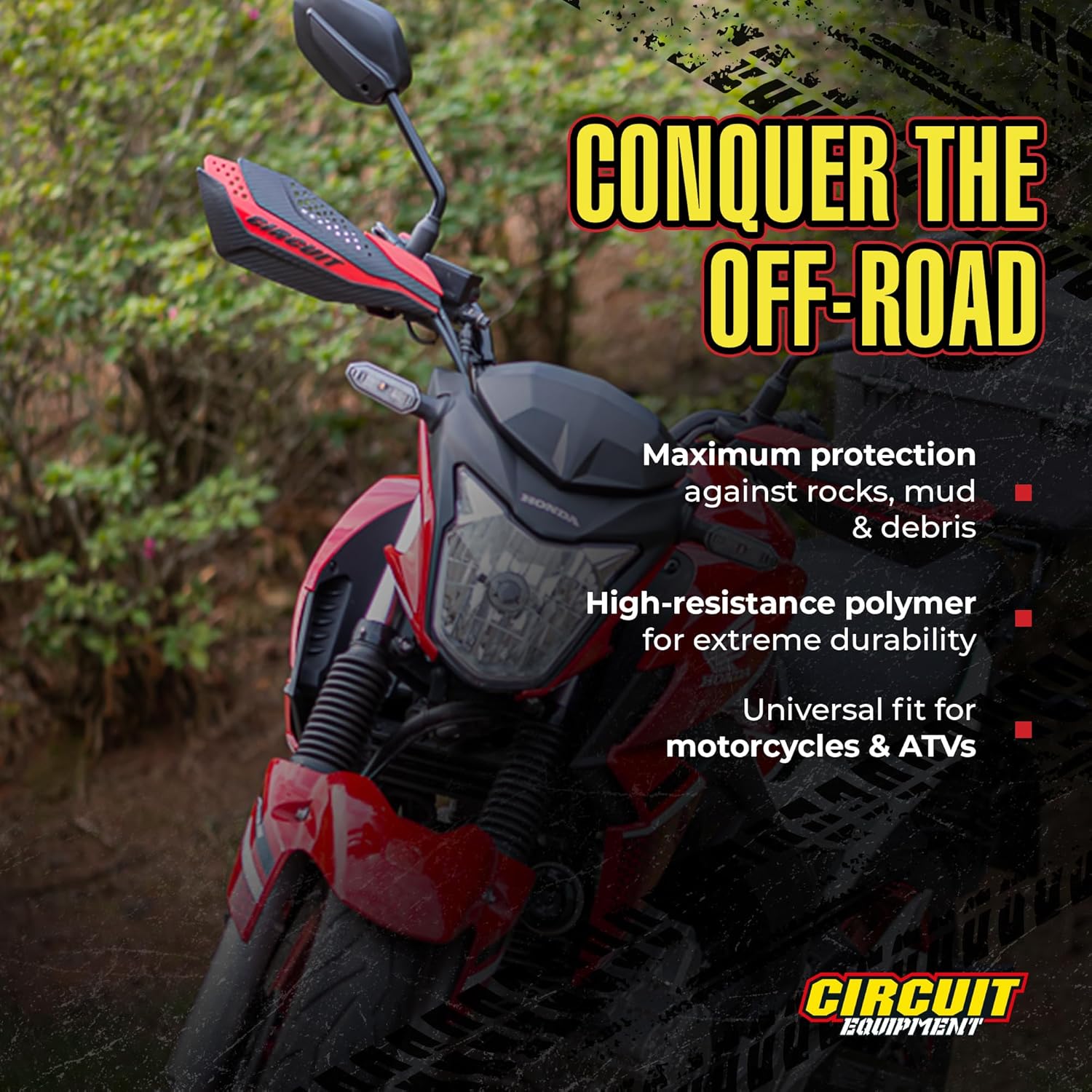 Circuit Equipment - Dakar Universal Motorcycle Handguards - Durable, Weather-Resistant Nylon Brackets - Enhanced Control and Protection - Yellow Carbon Texture