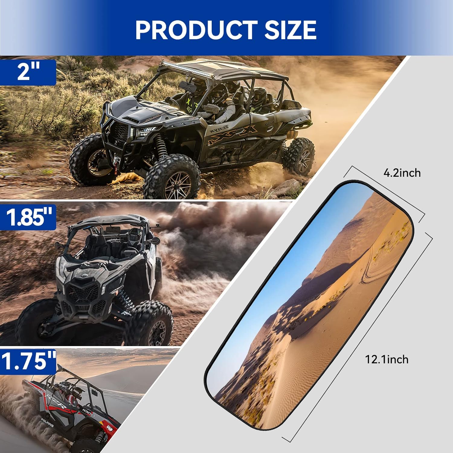 UTV Rear View Mirror, Center Convex Rearview Mirror for 1.75”-2” Roll Bar Cage Compatible with Polaris RZR Turbo, Kawasaki Mule, Teryx, Honda Pioneer, Can am Maverick X3