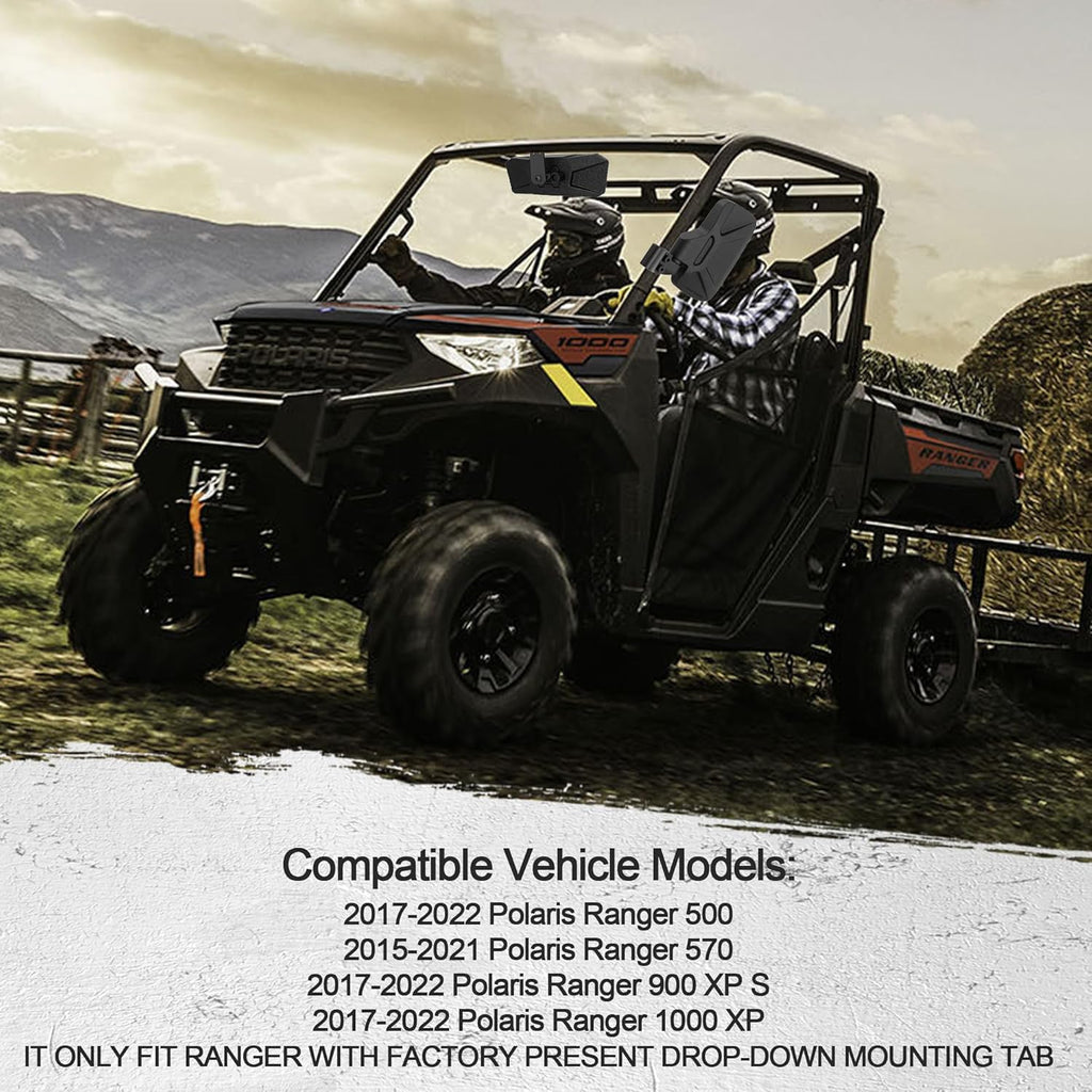 UTV Mirrors Set for 2015-2022 Polaris Ranger - Center Rear and Side Mirrors Compatible with Ranger 500, 570, 900, and 1000 XP Crew with Pro-Fit profiled Tube - Replace #2879969