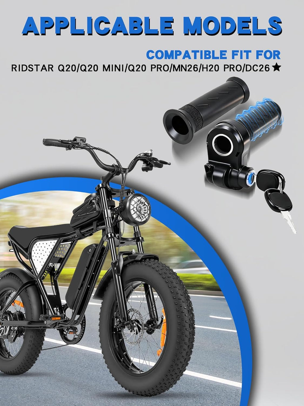 Ebike Full Twist Throttle Grip with 2 Keys Compatible Fit for Ridstar Q20/Q20 Pro Lite E-Bike, Electric Bike Throttle Smooth Acceleration Control Easy Installation