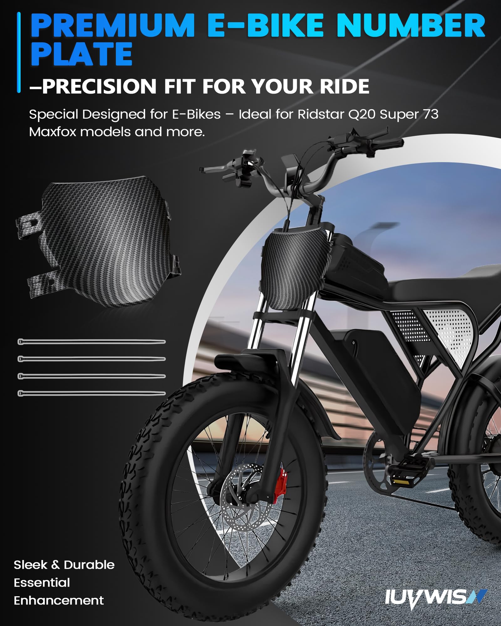 Electric Bike Number Plate E Bike Front Plate Compatible Fit for Ridstar Q20 Tuttio Soleil 01 Super 73 S1 S2 Y1 RX Macfox EBike Electric Commuter Mountain Bike Black