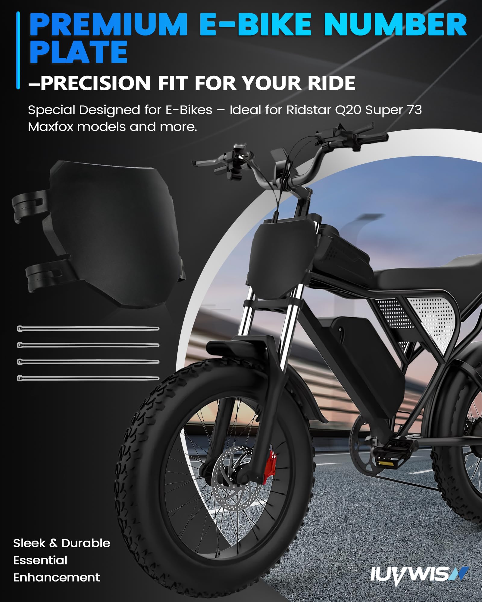 Electric Bike Number Plate E Bike Front Plate Compatible Fit for Ridstar Q20 Tuttio Soleil 01 Super 73 S1 S2 Y1 RX Macfox EBike Electric Commuter Mountain Bike Black