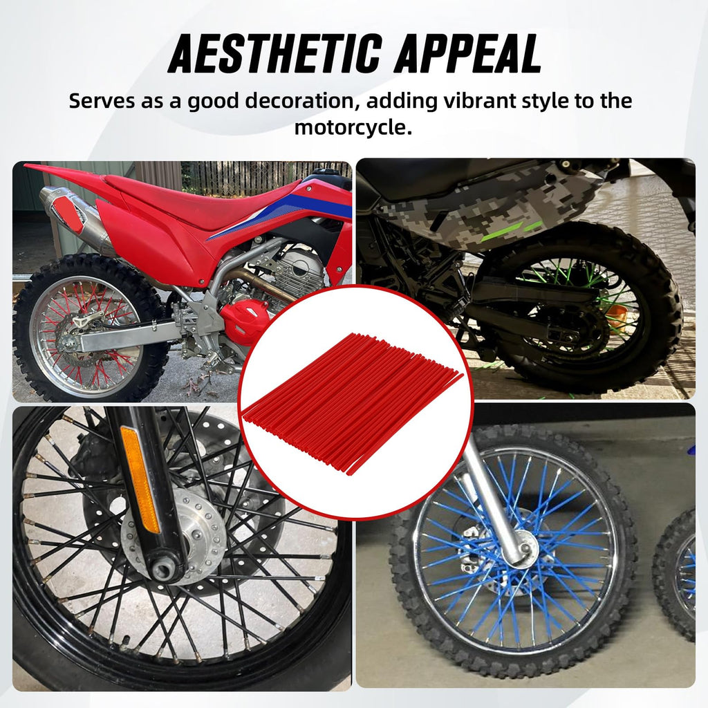 Motorcycle Spoke Skins,Spoke Covers Wheel Wraps Universal for CRF 50 50F CRF 110 CRF125F CRF100F CRF150R CRF250R XR150L TRX 125 8"-21" Rim Dirt Pit Bike ATV Red