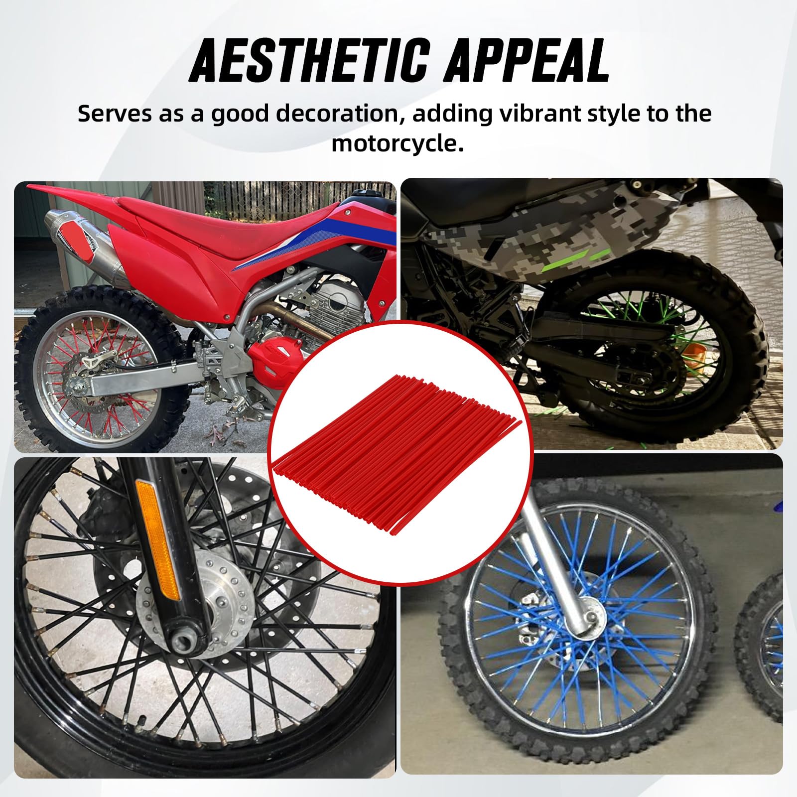 Motorcycle Spoke Skins,Spoke Covers Wheel Wraps Universal for CRF 50 50F CRF 110 CRF125F CRF100F CRF150R CRF250R XR150L TRX 125 8"-21" Rim Dirt Pit Bike ATV Red