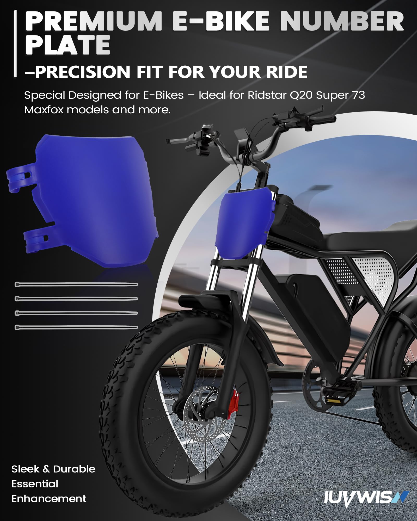 Electric Bike Number Plate E Bike Front Plate Compatible Fit for Ridstar Q20 Tuttio Soleil 01 Super 73 S1 S2 Y1 RX Macfox EBike Electric Commuter Mountain Bike Black