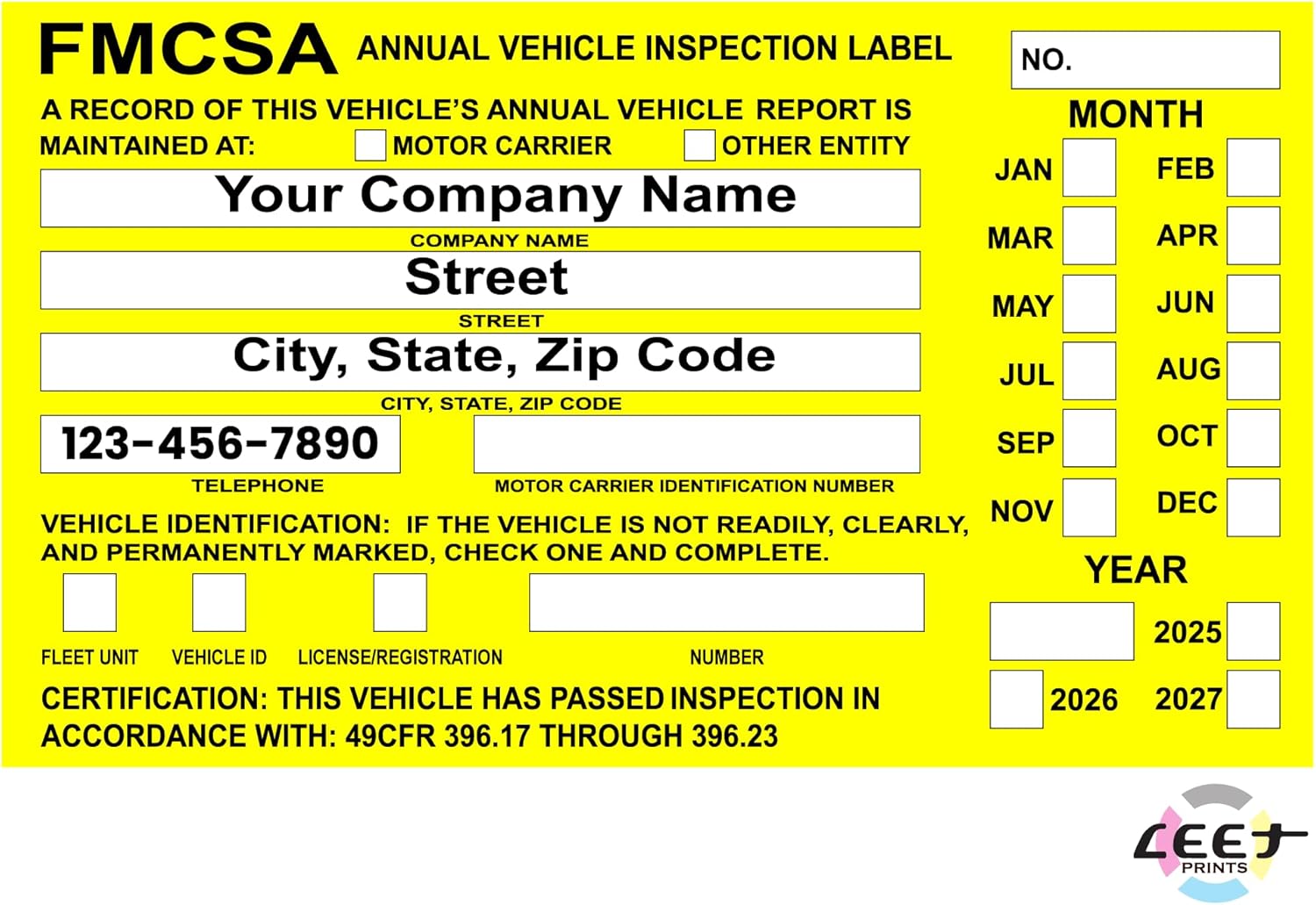 FMCSA Vehicle Annual DOT Inspection Stickers, Truck Decal Personalized with Company Info, Permanent UV Protected Self Adhesive, 6" x 3.5"