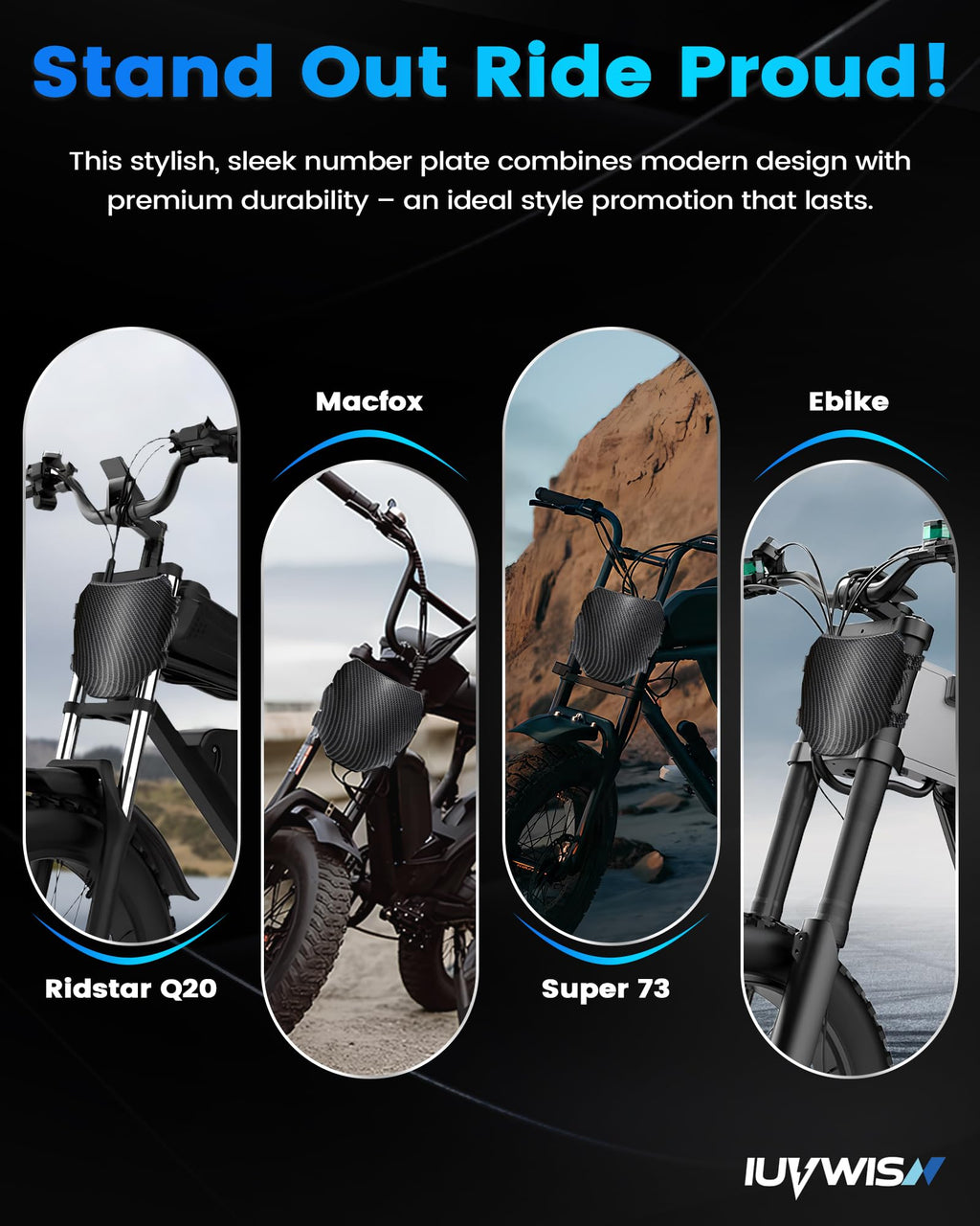 Electric Bike Number Plate E Bike Front Plate Compatible Fit for Ridstar Q20 Tuttio Soleil 01 Super 73 S1 S2 Y1 RX Macfox EBike Electric Commuter Mountain Bike Black