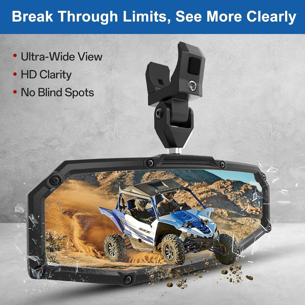 2025 New Flag UTV Rear View Mirror, 360° Adjustable, Available for1.5-2.0” Round Roll Cages, Compatible with Polaris RZR, Pioneer, Kawasaki Mule, Can Am X3, High Definition Anti-Vibration Design