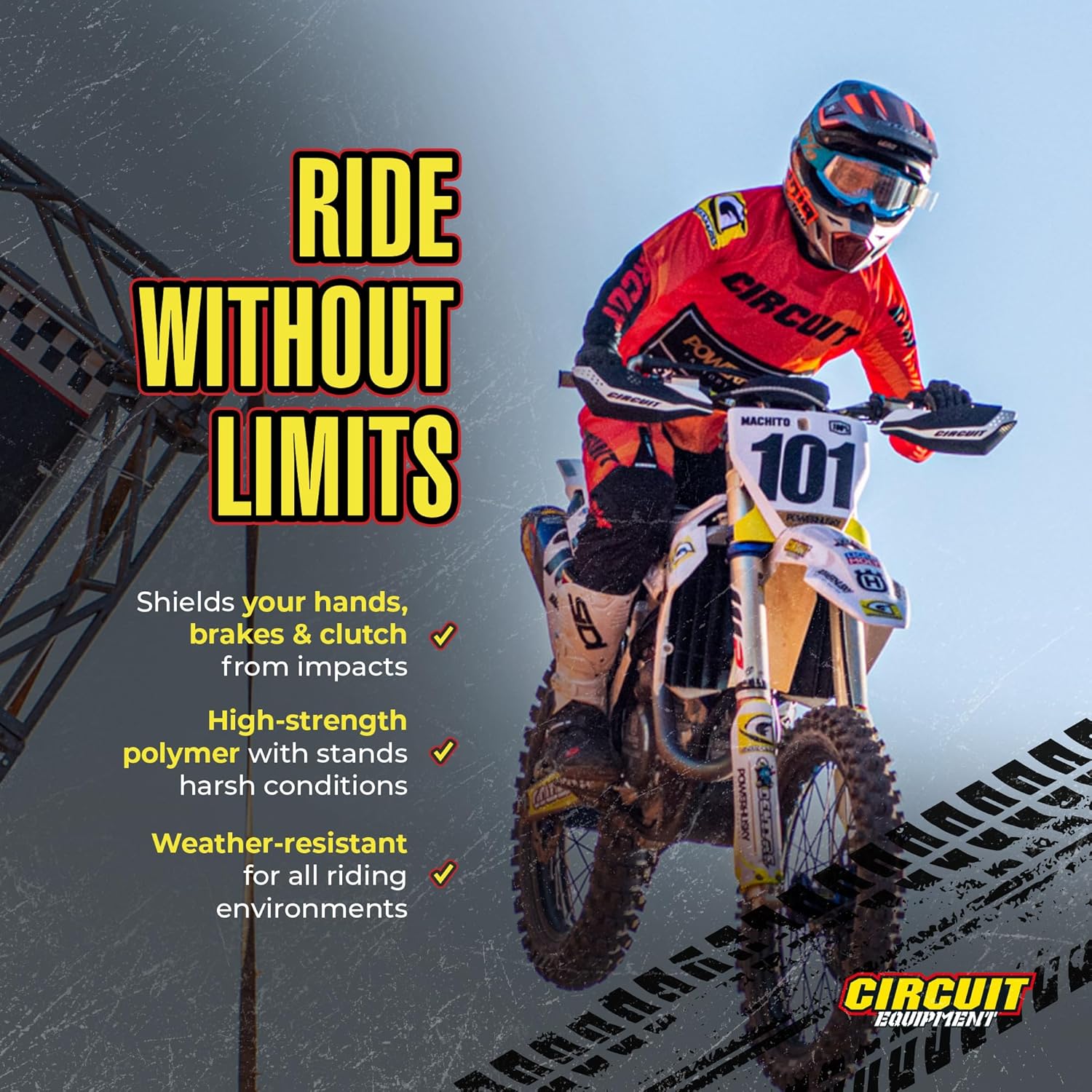 Circuit Equipment - Dakar Universal Motorcycle Handguards - Durable, Weather-Resistant Nylon Brackets - Enhanced Control and Protection - Yellow Carbon Texture