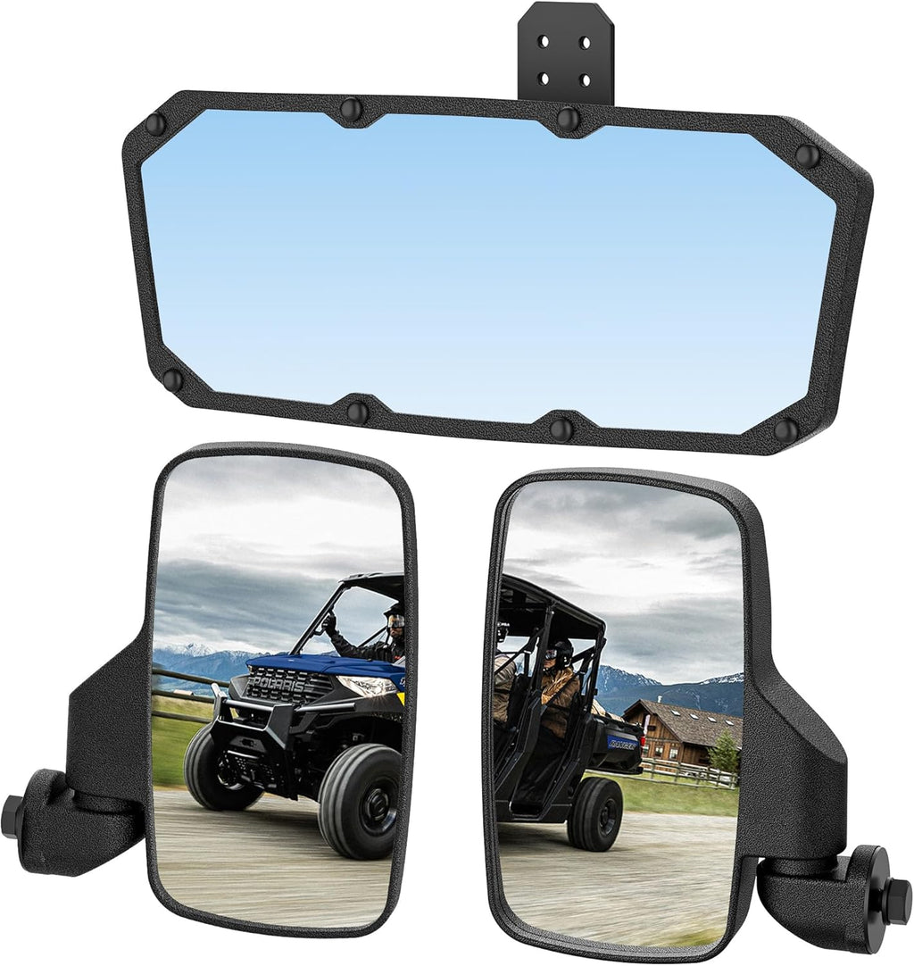 UTV Mirrors Set for 2015-2022 Polaris Ranger - Center Rear and Side Mirrors Compatible with Ranger 500, 570, 900, and 1000 XP Crew with Pro-Fit profiled Tube - Replace #2879969