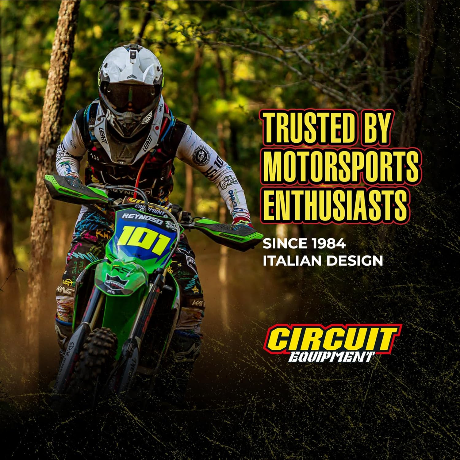 Circuit Equipment - Dakar Universal Motorcycle Handguards - Durable, Weather-Resistant Nylon Brackets - Enhanced Control and Protection - Yellow Carbon Texture