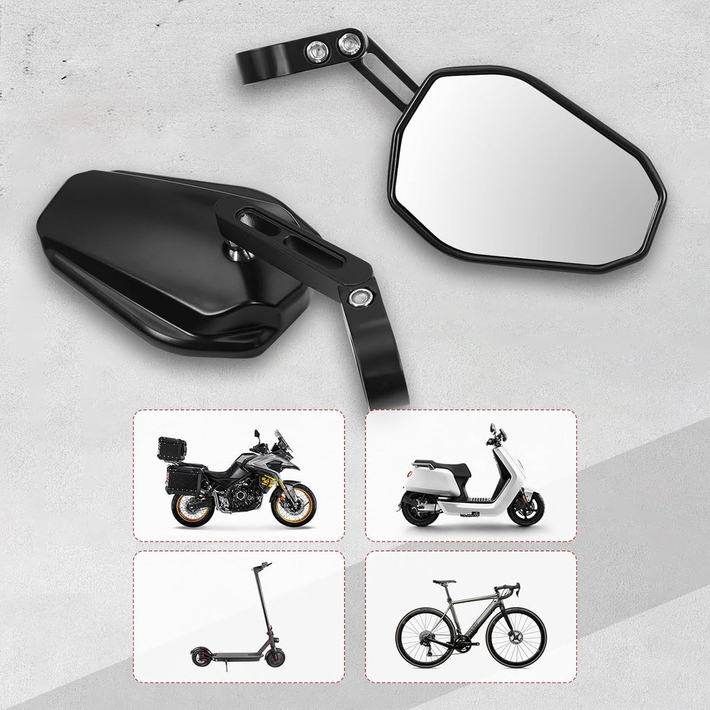 Motorcycle Handlebar Mirror Clamp Mount Rear View Side Mirrors CNC Aluminum Anti-Glare Wide Vision Compatible with Scooter Dirt Bike Cruiser ATV with Center Bar