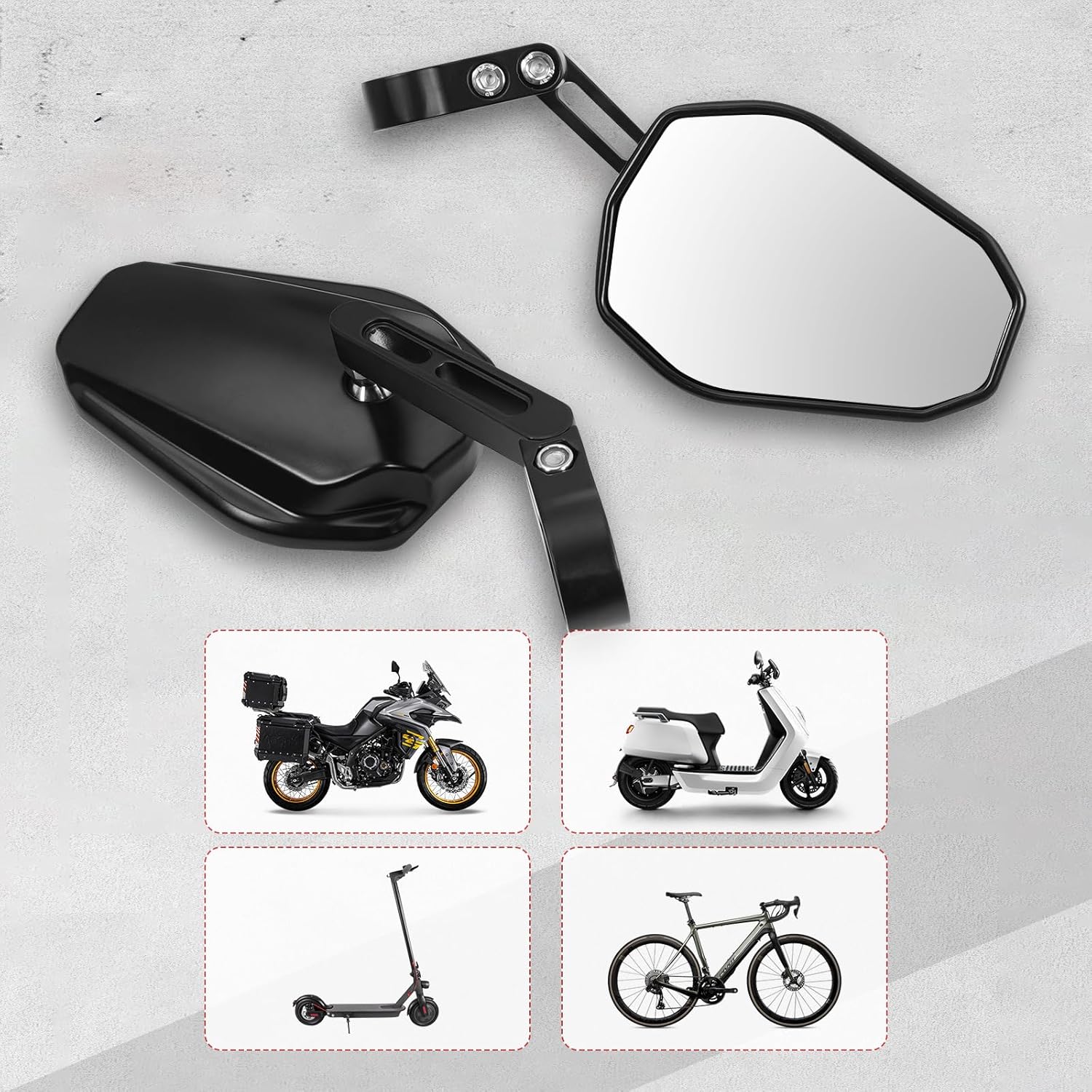 Motorcycle Handlebar Mirror Clamp Mount Rear View Side Mirrors CNC Aluminum Anti-Glare Wide Vision Compatible with Scooter Dirt Bike Cruiser ATV with Center Bar