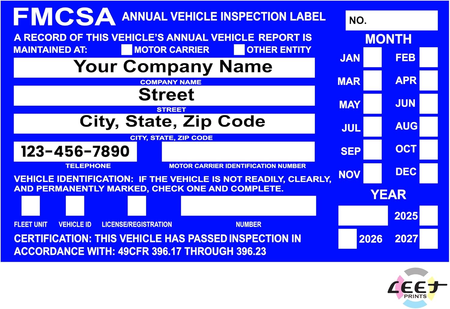 FMCSA Vehicle Annual DOT Inspection Stickers, Truck Decal Personalized with Company Info, Permanent UV Protected Self Adhesive, 6" x 3.5"