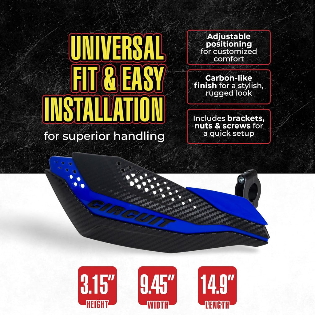 Circuit Equipment - Dakar Universal Motorcycle Handguards - Durable, Weather-Resistant Nylon Brackets - Enhanced Control and Protection - Yellow Carbon Texture