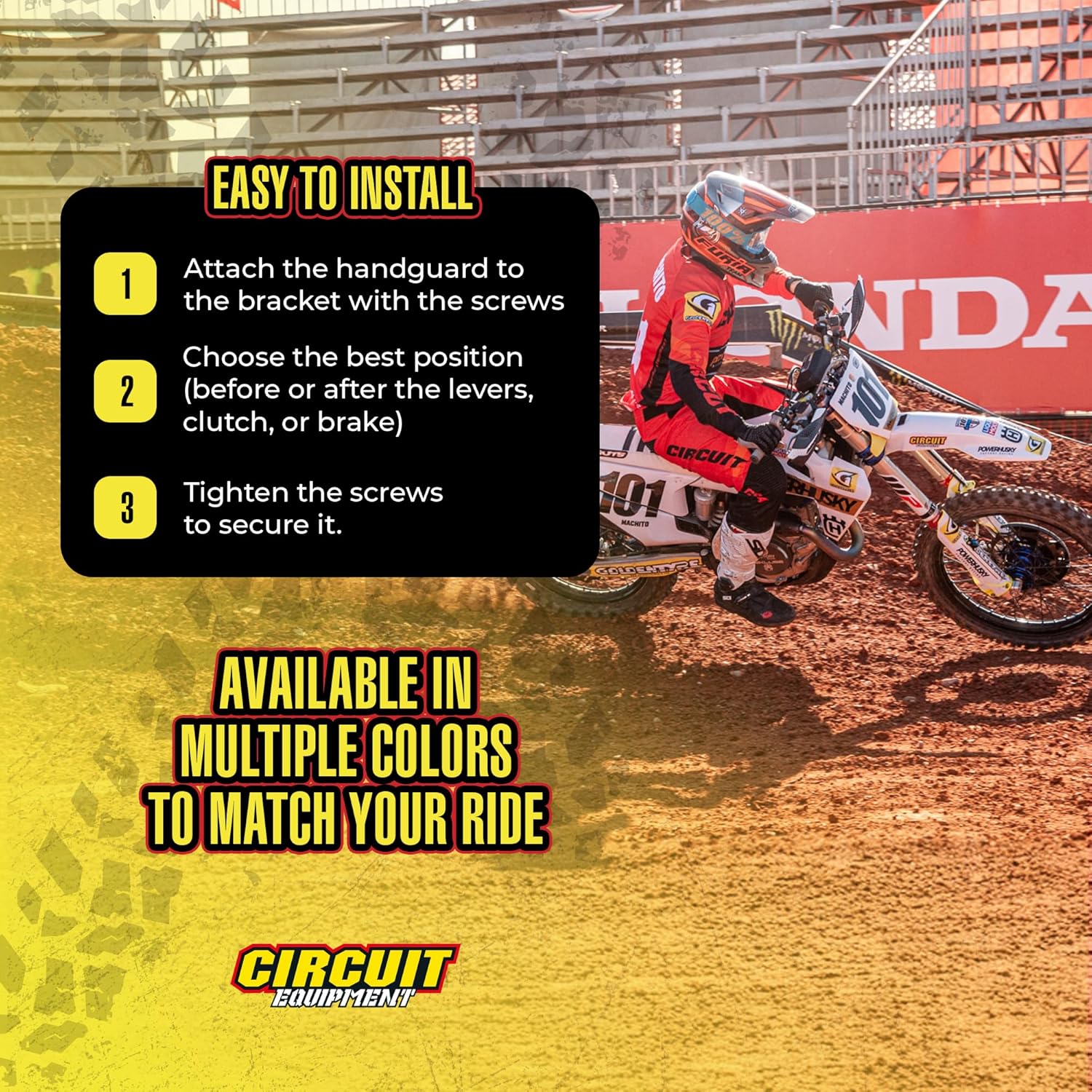 Circuit Equipment - Dakar Universal Motorcycle Handguards - Durable, Weather-Resistant Nylon Brackets - Enhanced Control and Protection - Yellow Carbon Texture